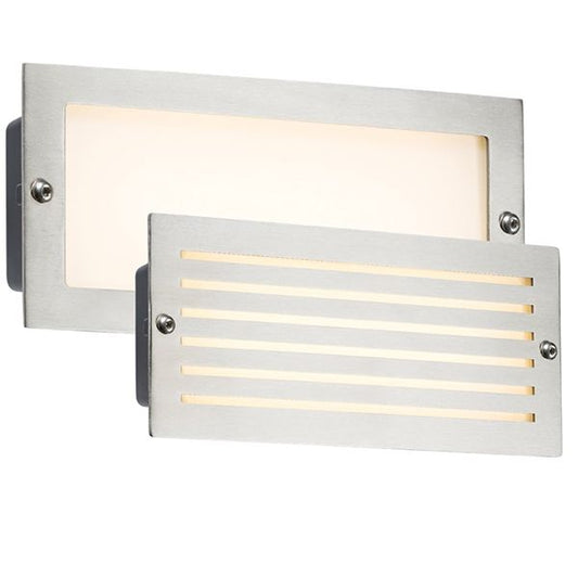230V IP54 5W White LED Recessed Brick Light - Brushed Steel Fascia