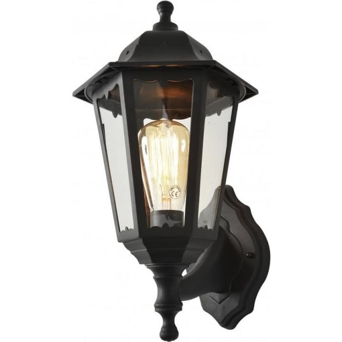 Black 6 Panel Lantern Bianca Wall Light IP44