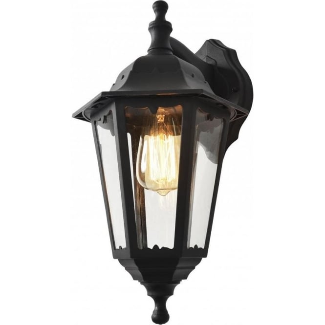 Black 6 Panel Lantern Bianca Wall Light IP44