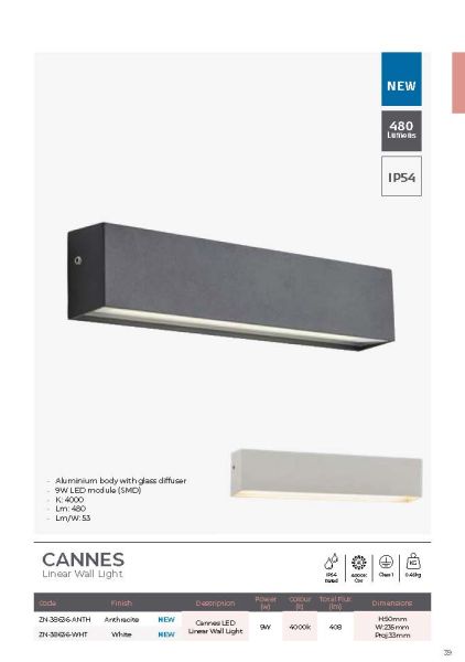 Cannes Down Wall Light 10w LED 4000K Anthracite / White