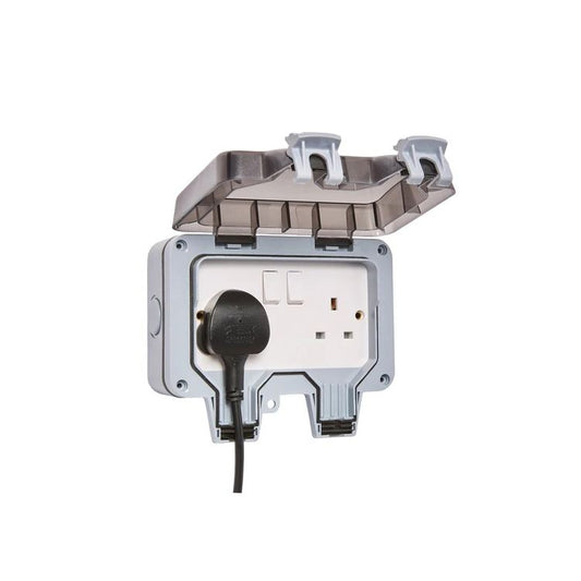 Outdoor Weather Proof IP66 Socket Box 13a Double Socket Grey Zinc