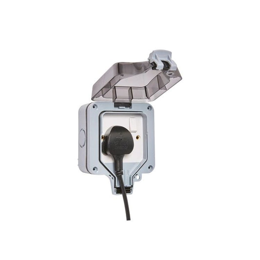 Outdoor Weather Proof IP66 Single Socket Box 13a Single Socket Grey Zinc