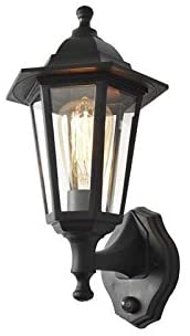 Black 6 Panel Lantern With PIR IP44