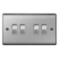 4Gang 2Way 10A Light Switch Brushed Steel Stainless Steel BG NBS44