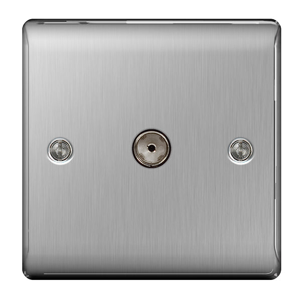 Co-Axial TV Outlet Point 1Gang Stainless Steel Brushed Steel BG NBS60