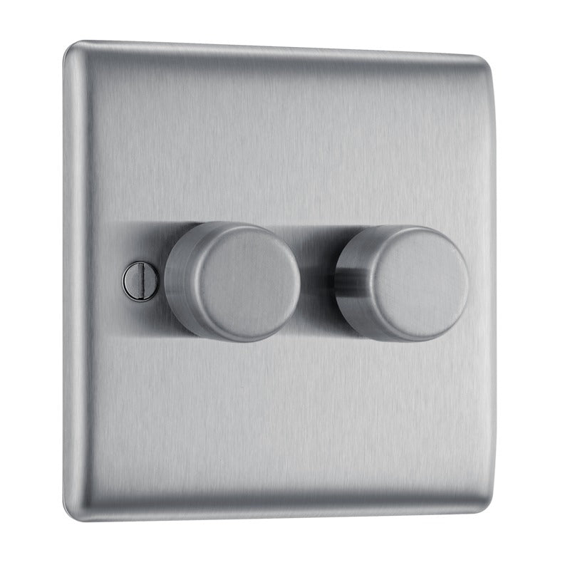 2Gang 2Way LED Dimmer Stainless Steel Brushed Steel BG NBS82