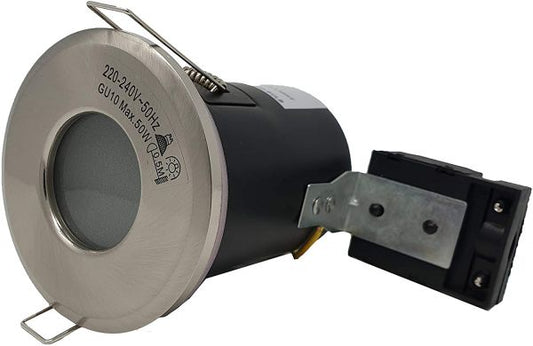 VUEP Fire Rated IP65 GU10 Mains Shower Downlight White / Satin Stainless Nickel / Polished Shiny Chrome