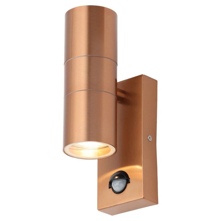 Leto GU10 Up / Down Wall Light PIR IP44 Copper