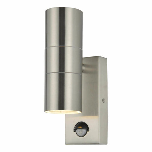 Leto GU10 Up / Down Wall Light PIR IP44 Stainless Steel