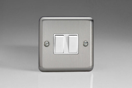 Double Light Switch 2G 2W Matt Chrome Stainless Steel Varilight White Inserts