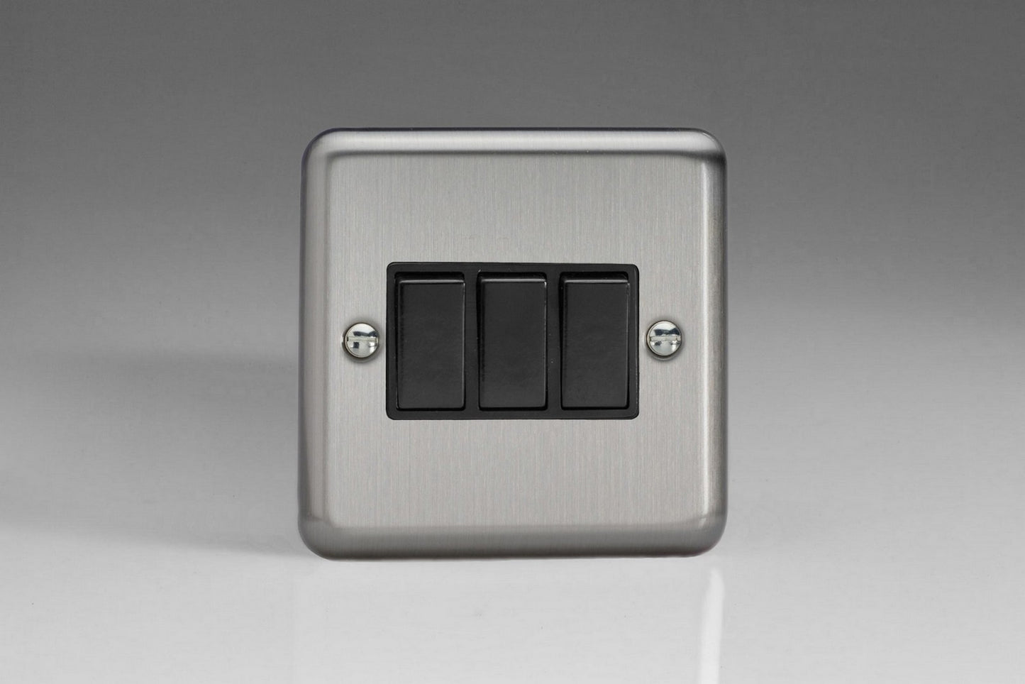 Triple Light Switch 3G 2W Matt Chrome Stainless Steel Varilight Black Inserts