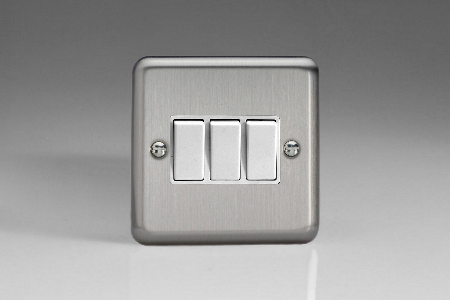 Triple Light Switch 3G 2W Matt Chrome Stainless Steel Varilight White Inserts