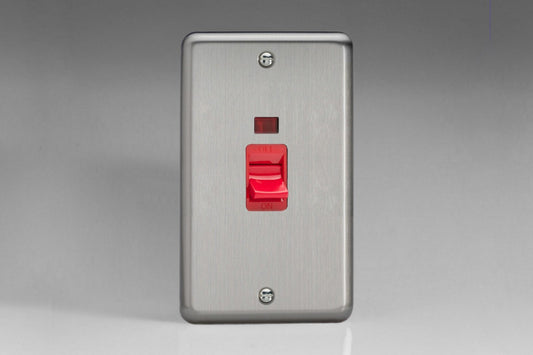 45Amp Twin Vertical Cooker Switch Neon Matt Chrome Stainless Steel Varilight