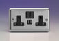 Double Socket USB 13A Matt Chrome Stainless Steel Varilight Black Inserts