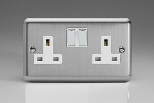 Double Socket Matt Chrome Stainless Steel Varilight White Inserts 13A