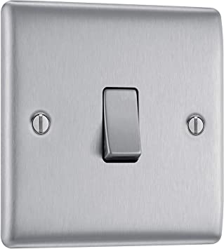 Single Light Switch 1G 2W Brushed Steel Stainless Steel 10A BG NBS12