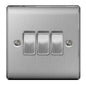 Triple Light Switch 3G 2W 10A Brushed Steel Stainless Steel BG NBS43