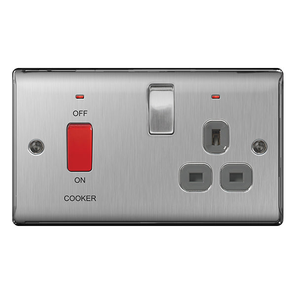 45A Cooker Switch Socket Stainless Steel Brushed Steel BG NBS70G