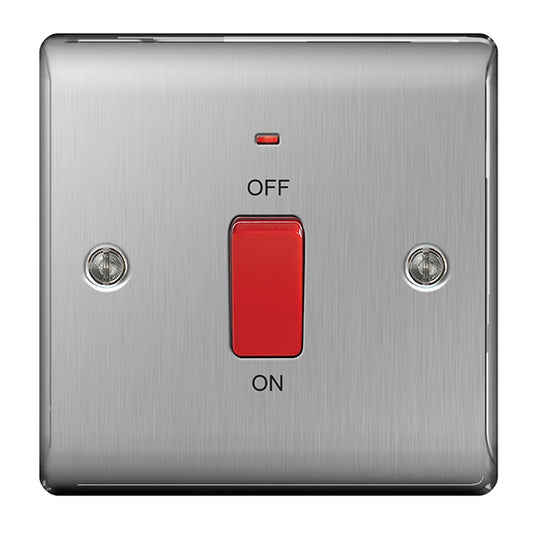 45A Cooker Switch 1Gang Stainless Steel Brushed Steel BG NBS74