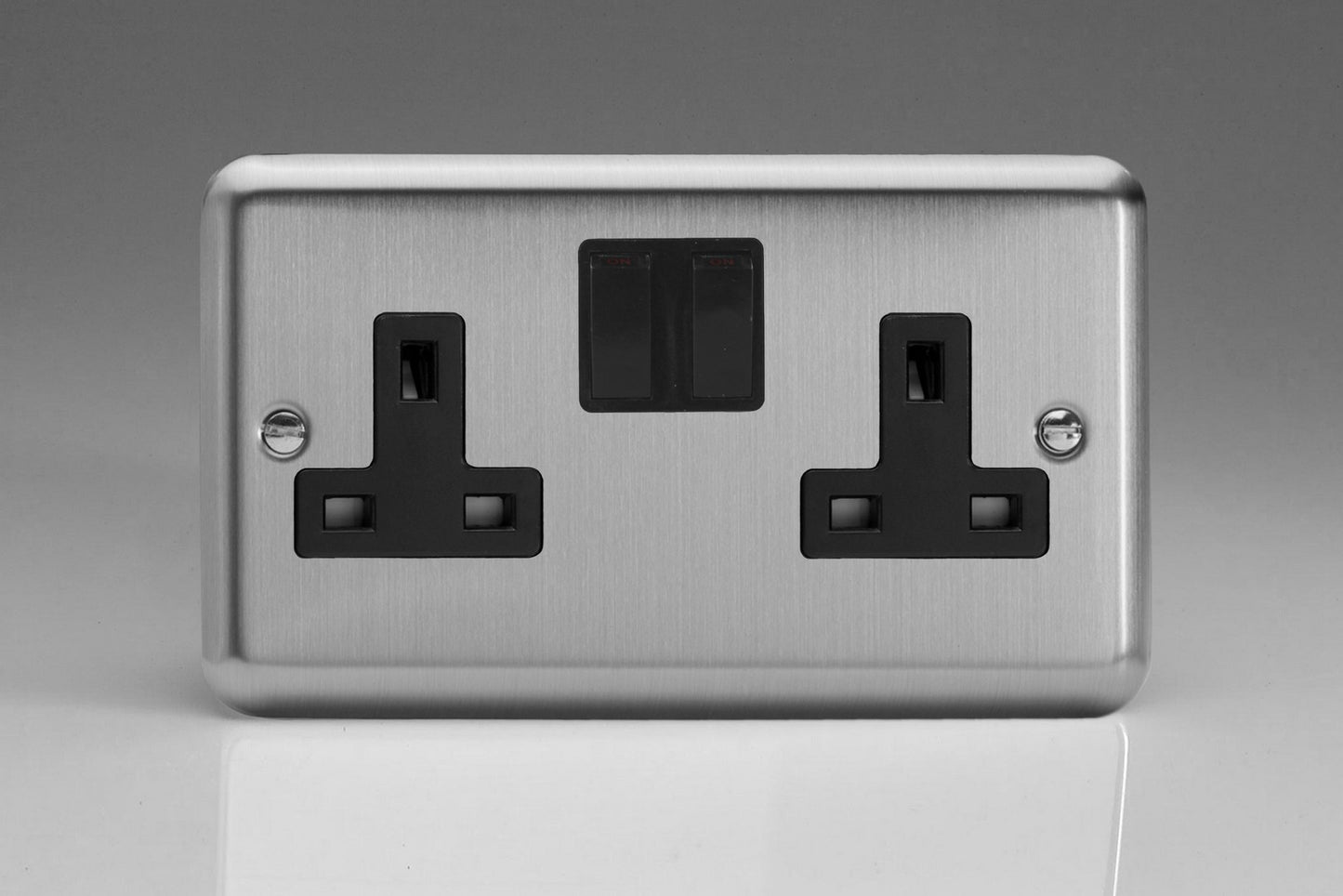 Double Socket Matt Chrome Stainless Steel Varilight Black Inserts 13A